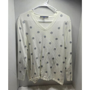 Women's Tommy Hilfiger White Gray Polka Dot V-Neck Sweater XL